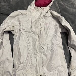 Helly Hansen Women's White Ski Jacket with Pink Hood